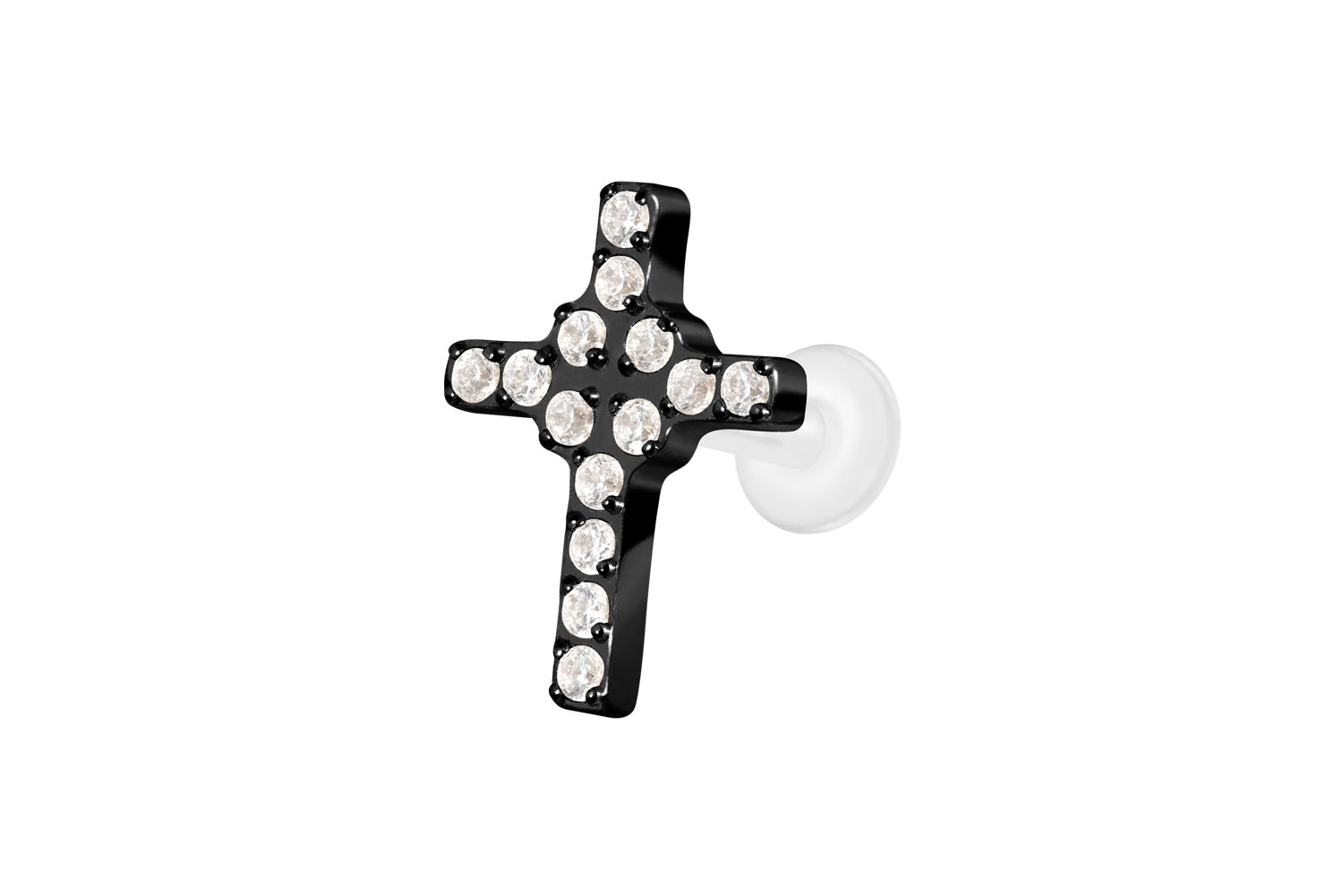 PTFE Labret Piercing mit Innengewinde + Titan-Aufsatz KRISTALLKREUZ